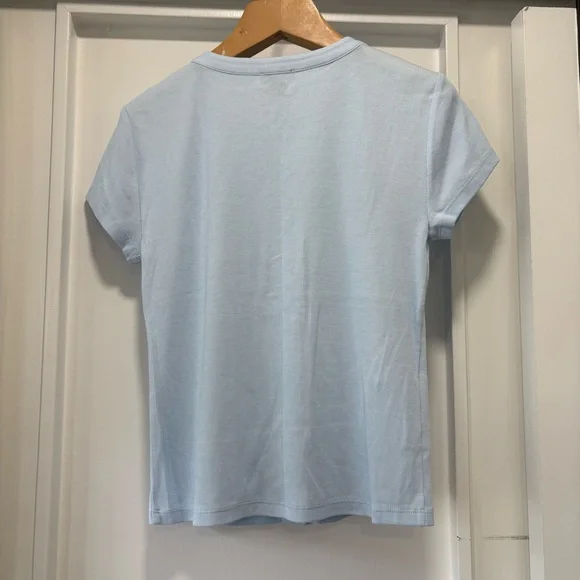 Ann Taylor Light Blue Rib Knit Button-Up T-Shirt Top Size Medium - Picture 6 of 7